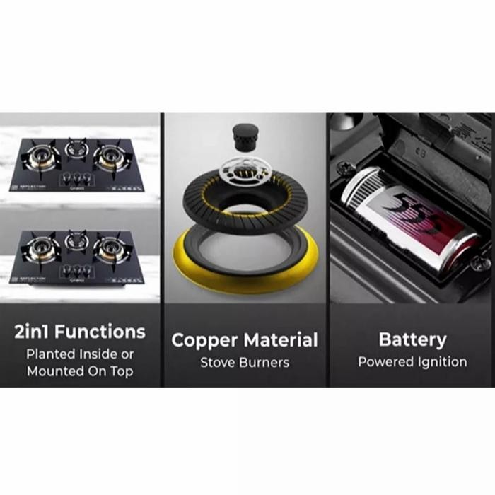 Kompor Gas Tanam Niko 3 Tungku Kompor Kaca Niko Rlection Black 3.0