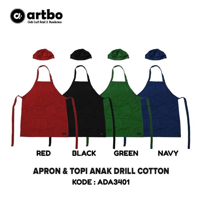 

Terlaris Celemek / Apron Dan Topi Chef Anak Drill Cotton - Apron + Topi