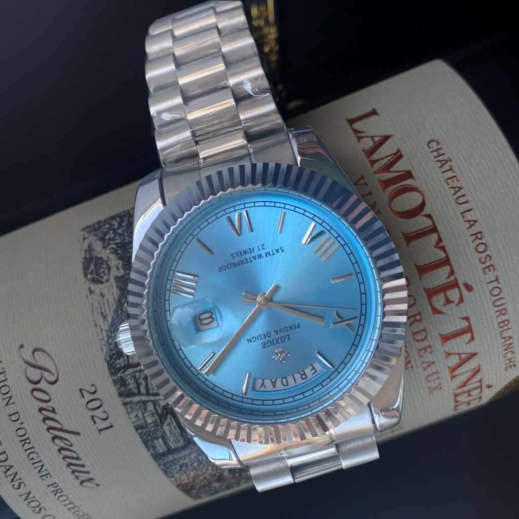 LGXIGE Sky Blue Watch of Men 40mm Day Date Retro Quartz Wristwatches Top Brand Luxury Male Wrist Wat