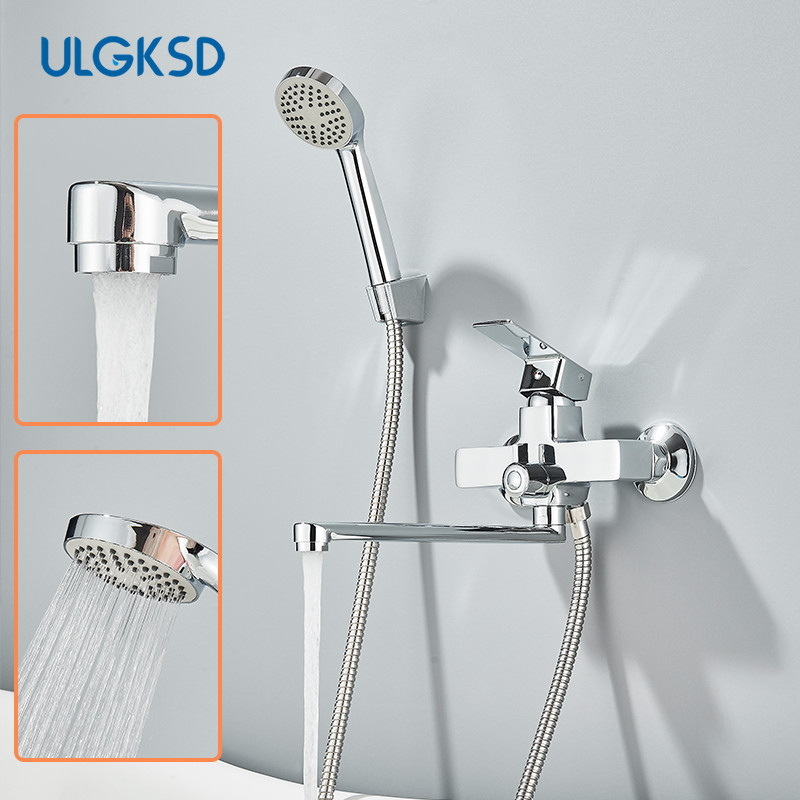 Chrome Alloy Wall Mounted Bathtub Faucet With Shower Rotating Long Spout Faucet Bathtub Faucet House