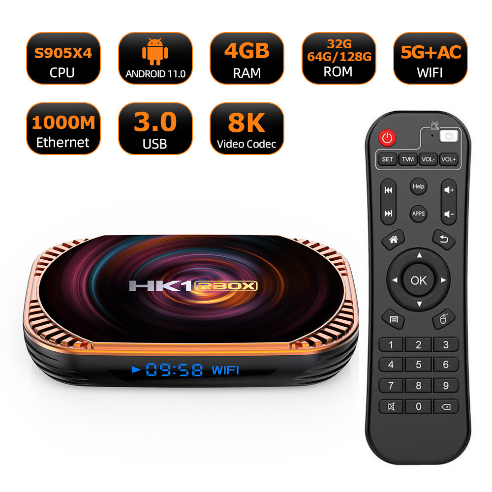HK1 RBOX X4 Android 11 TV Box Amlogic S905X4 1000M 8K 3D 2.4G&5G Dual Wifi Smart Set Top Box Media P