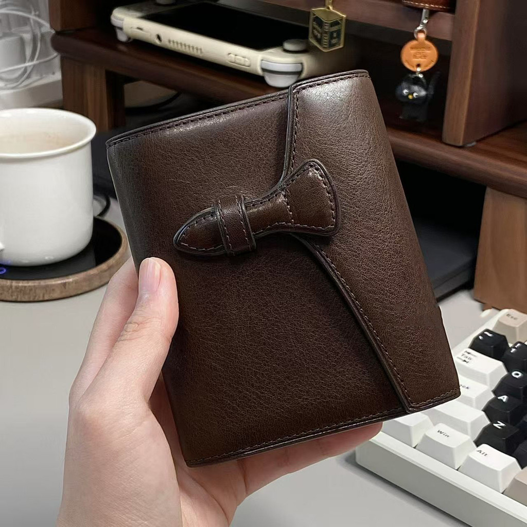 

Retro Chocolate Brown M5 Notebook Three-Fold Faux Leather Binder Small Notepad Portable Schedule