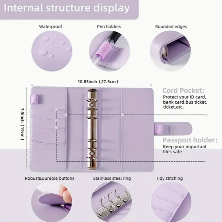 

A6 Budget Binder Planner Notebook Cover Pu Loose-Leaf Handbook 6 Holes Binder Diary Agenda Paper