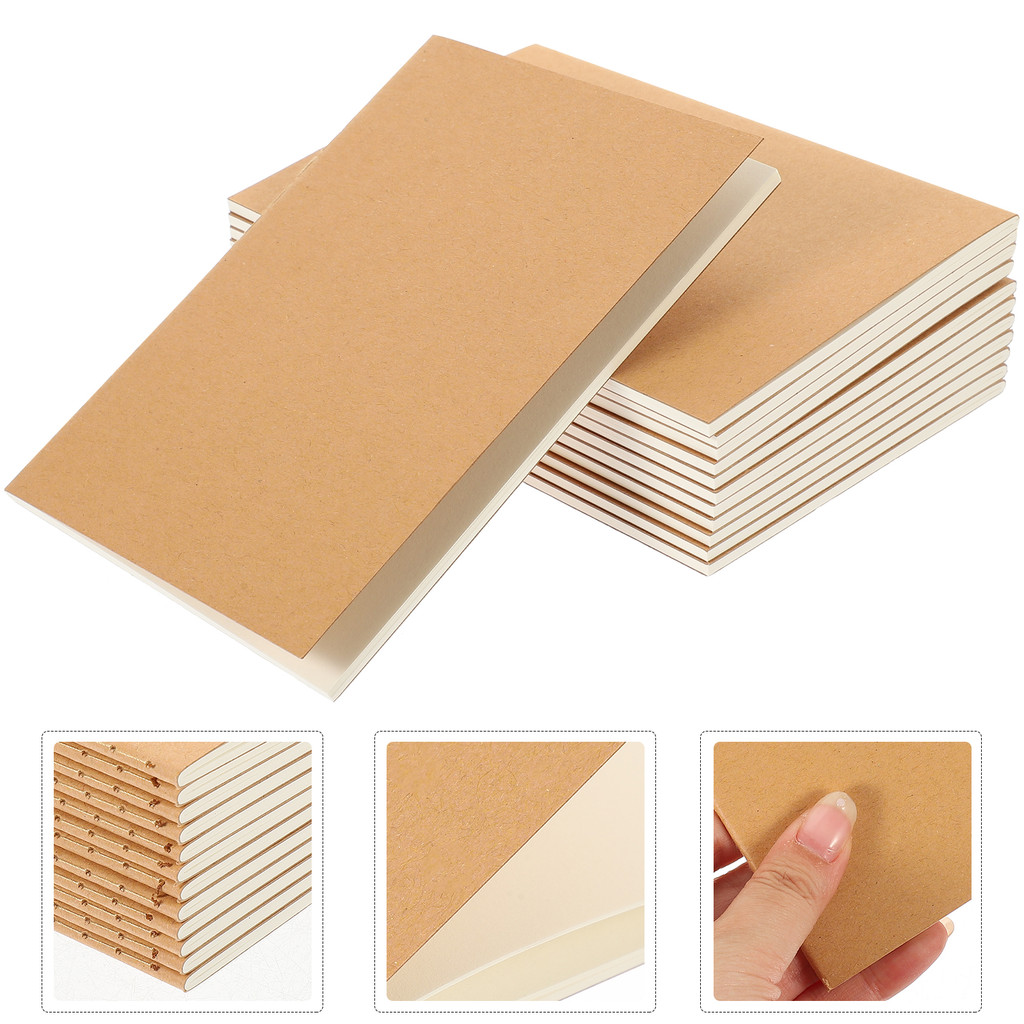 

12Pcs 12 Unlined Notebooks Brown Cover Small Beige Travel Travel Journal Journals Thick Paper Flat