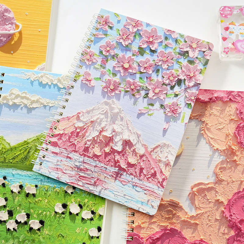 

A5 Oil Painting Cover Spiral Notebook 60 Sheets Kawaii Journal Planner Lined Notepad School Office