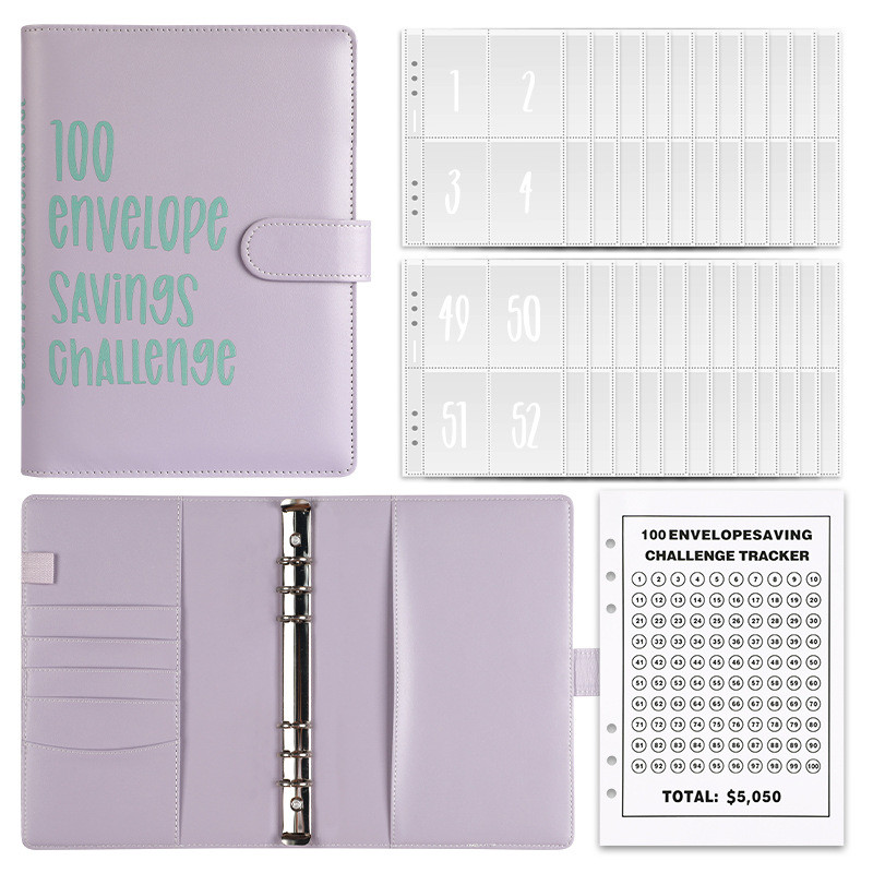 

A5 Save Money Budget Planner Binder Pu Lether With Zipper 100 Cash Envelopes Challenge For Budgeting