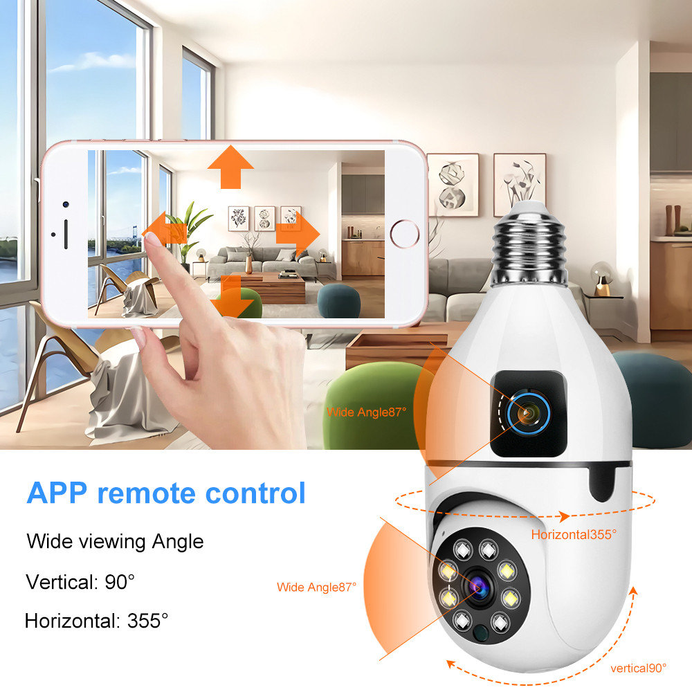 RB2233 Kamera CCTV V380Pro Dual Lens Light Bulb Model dilengkapi dengan Sensor Gerakan WiFi Wireless