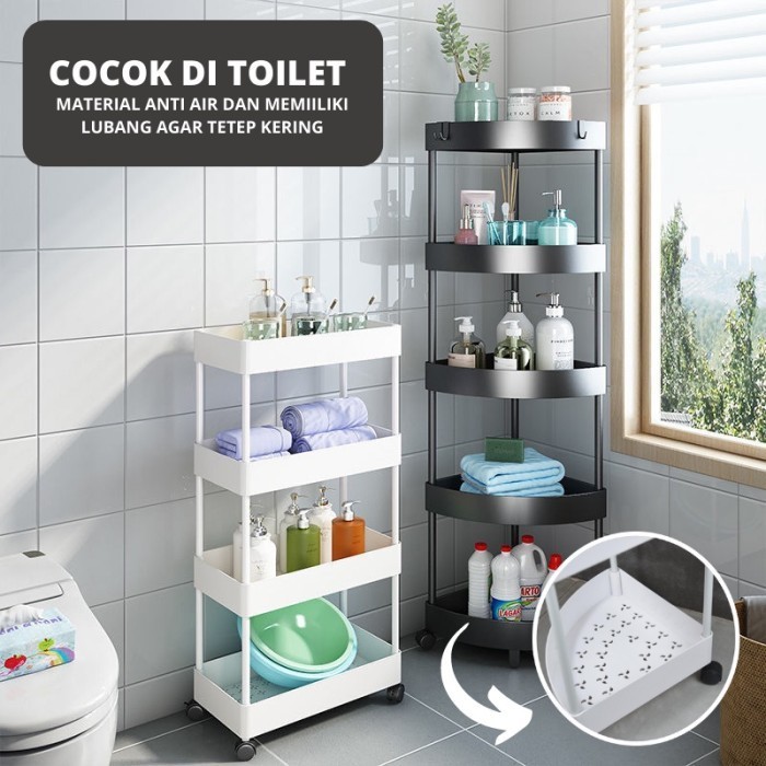 Rak Roda Troli Plastik Rak Dapur Sudut Rak Kamar Mandi Serbaguna
