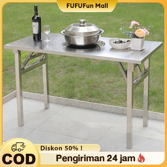 PREMIUM FUFU Meja Lipat Portable Meja Kantor Besi Meja Lipat Stainless Meja Belajar Meja Lipat