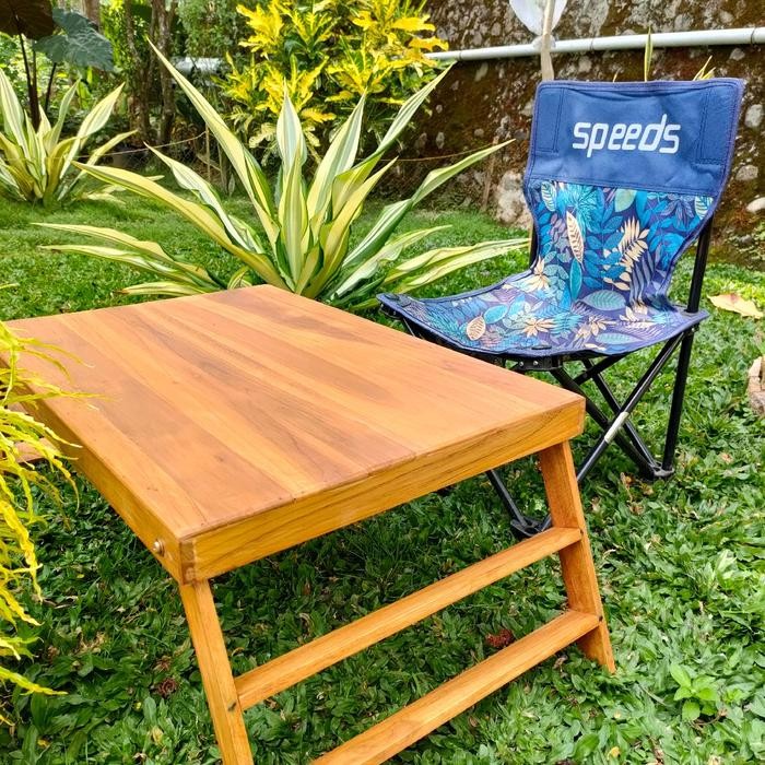 PREMIUM MEJA LIPAT PORTABLE - MEJA CAMPING - MEJA BELAJAR KAYU JATI ASLI Outdoor Kursi