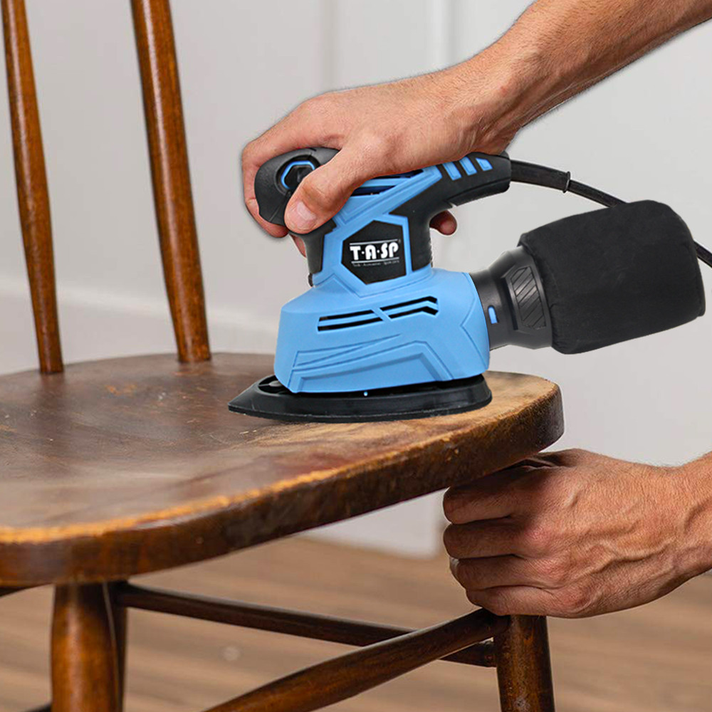 Mesin Pengamplasan Detail Palm Sander Elektrik 130W Alat Pertukangan untuk Kayu dengan Tas Pengumpul