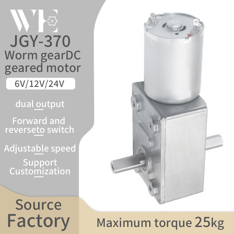 JGY-370 Motor Roda Gigi DC Cacing Turbo Sumbu Ganda 6V12V24V Motor Sikat Dapat Disesuaikan Maju dan 