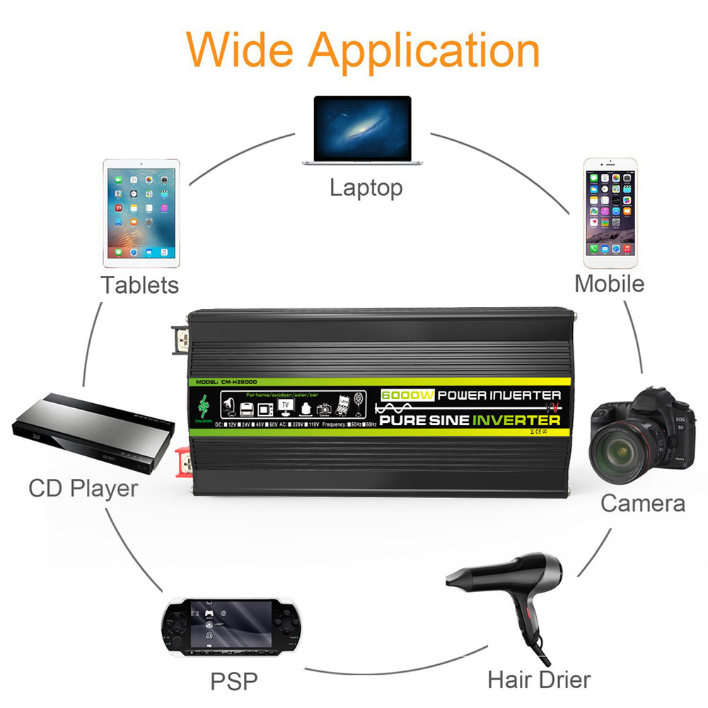 3000/4000/6000/8000W Transformator Tegangan Mobil Tampilan LED Inverter Pintar Kendaraan Gelombang S