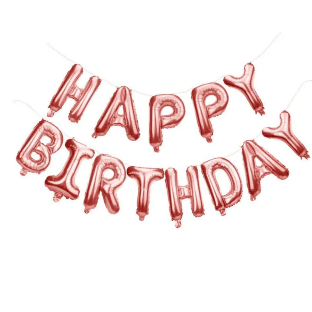 Paket 55k Dekorasi Set Pesta Ulang Tahun Anak Warna Rose Gold Balon Happy Birthday Tirai