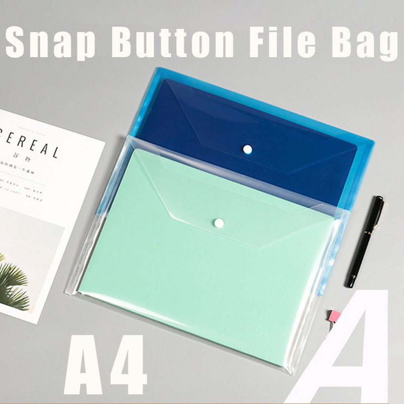 

A4 Transparent Plastic Filing Storage Bag Snap Button Documents Organizer Student Stationery Information File Bag Pocket Folders