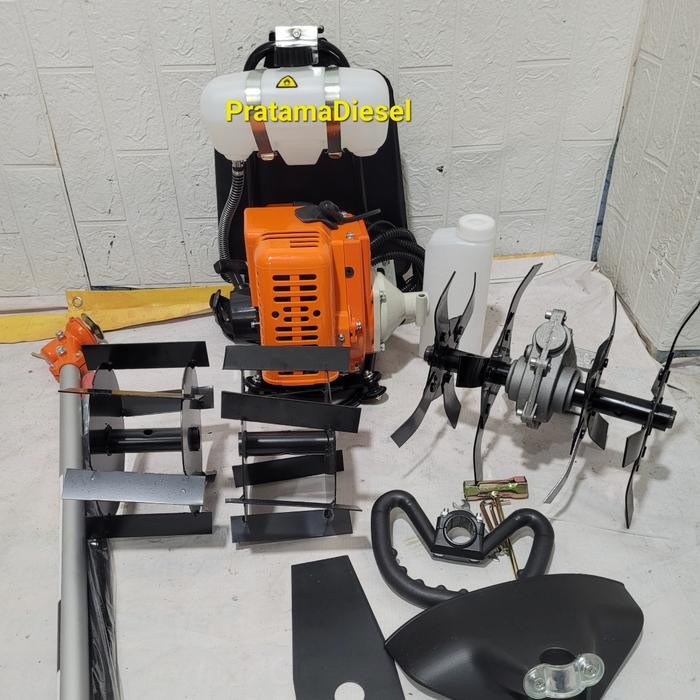 Paket mesin potong rumput 328+Cultivator bajak sawah Kode 1186