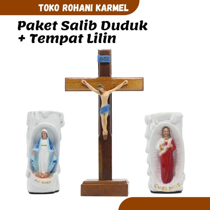 Paket Doa Katolik Salib Duduk + Temapat Lilin / Salib Duduk Katolik