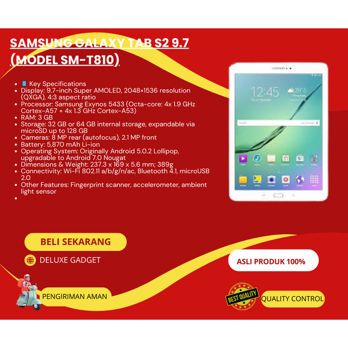 Samsung Galaxy Tab S2 9.7 (model SM-T810) Second Deluxe Gadget