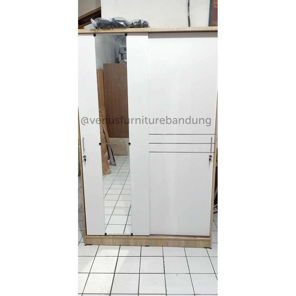 Lemari Pakaian Sliding Pintu Geser Besar Putih Alba Cermin Bandung