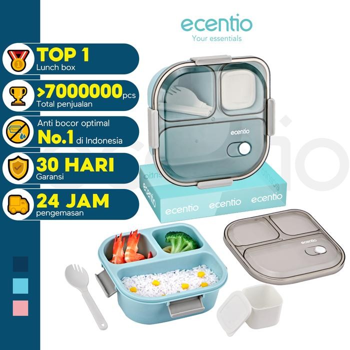 

ecentio Lunch Box 3 Sekat Anti Tumpah Kotak Makan 1100ml BPA Free