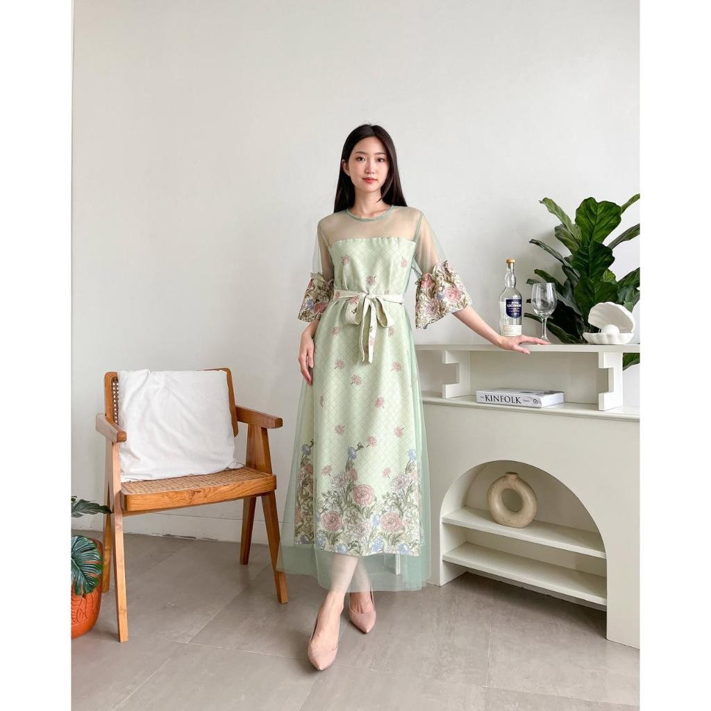 Dres Wanita Brokat Selutut Kristen Korean Style Viral Gaun Prmpuan Dewasa Natalan Keluaran 2025
