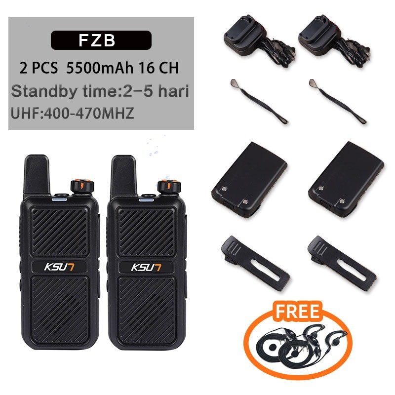 KSUN FZB 2 Unit HT UHF 400-470 Mhz HT Jarak Jauh 10km(Max)5500mAh Headset RADIO HT