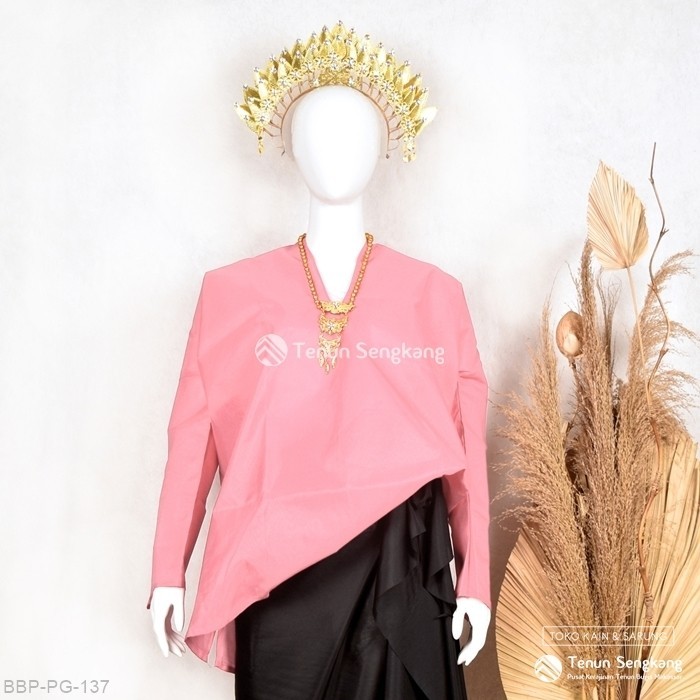 TERLARIS Baju Bodo ABugis Makassar Dewasa Polos Tokko Asli Lengan Panjang Pink Pucat - Tenun