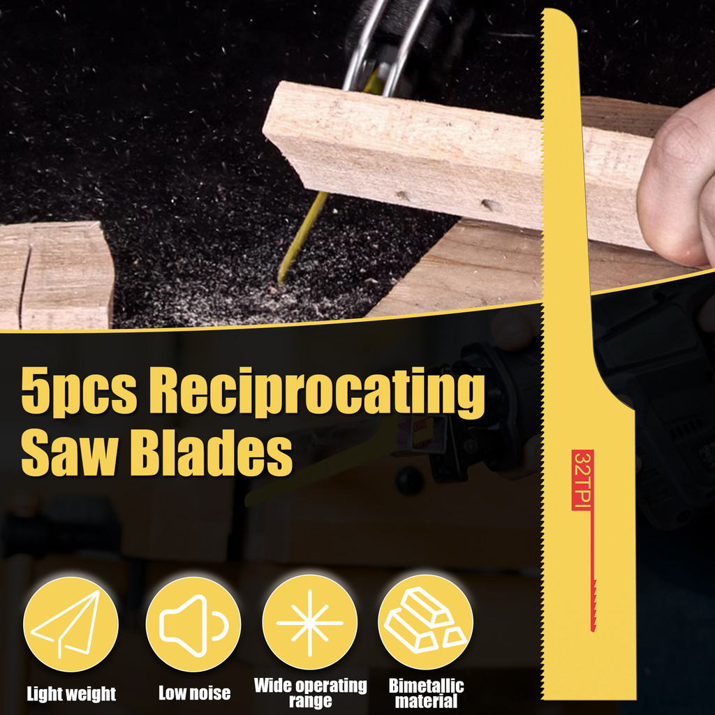 5Pc Reciprocating Saw Blade Kit 32T Bimetal Air Body Saw Blade Replacement Lightweight Air Saw Blade