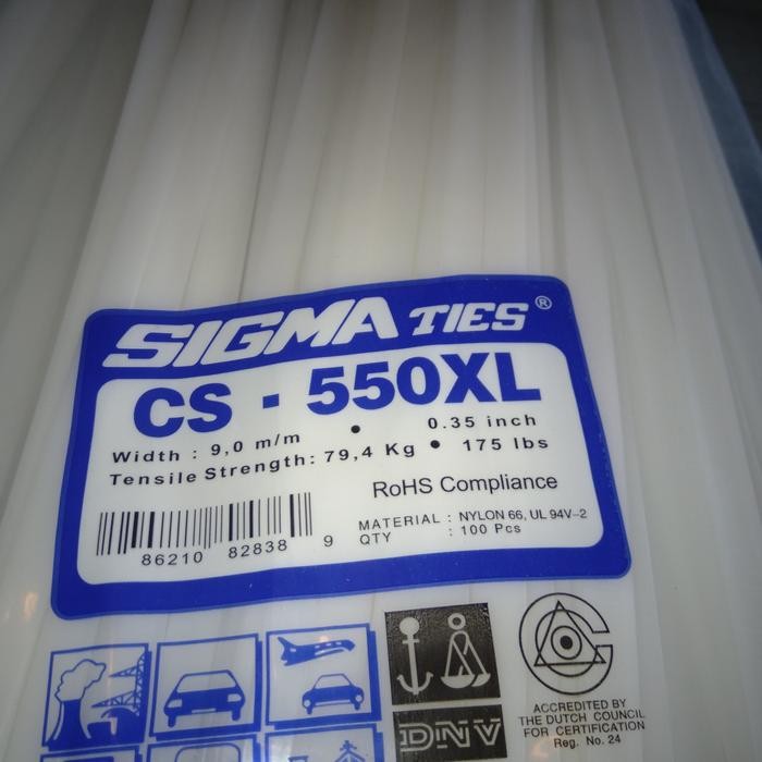 

KABEL TIES SIGMA CS 550 XL, PANJANG 55 CM LEBAR 9 MM ISI 100 PCS PUTIH