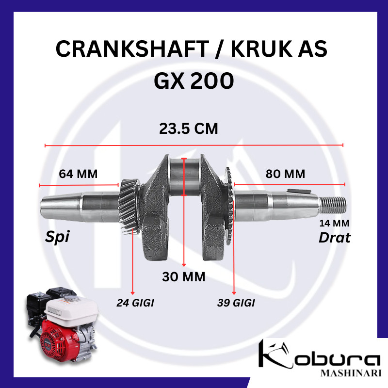 Kruk As Crankshaft GX 200 Genset Drat Spi, Drat Luar Drat Dalam Untuk Mesin Genset GX 200