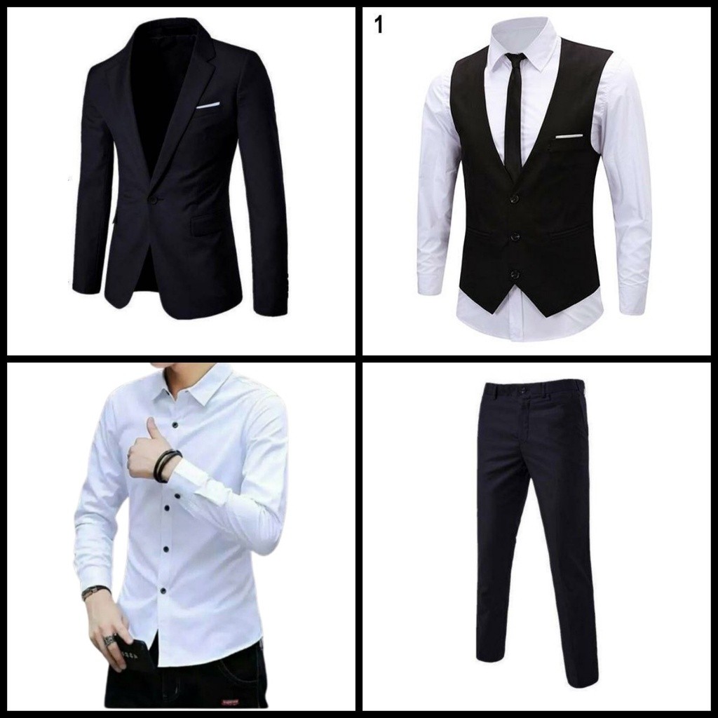 Vall SETELAN JAS PRIA/ setelan jas hitam list putih dan celana slimfit formal stelan jas hitam pria