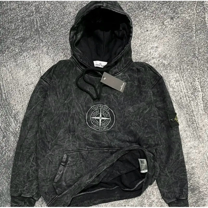 Vall Jaket Sweater Hoodie Pria STONE ISLAND X SUPREME CHICAGO BULLS CAMO LORENG Fulltag & Label