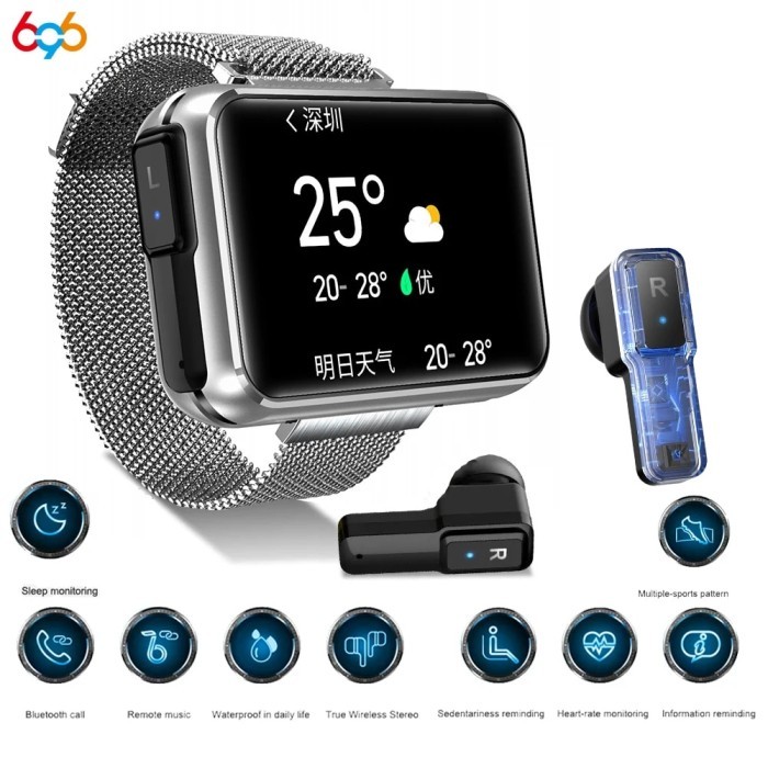 TWS Wireless BT Headset Smart Watch Women Men 1.4 inch Blue Tooth