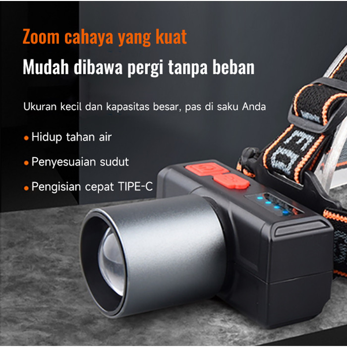 Senter Kepala Headlamp 60 Watt Lampu Zoom Super Terang Cahaya Maksimal Plus Zoom - Headlamp LED