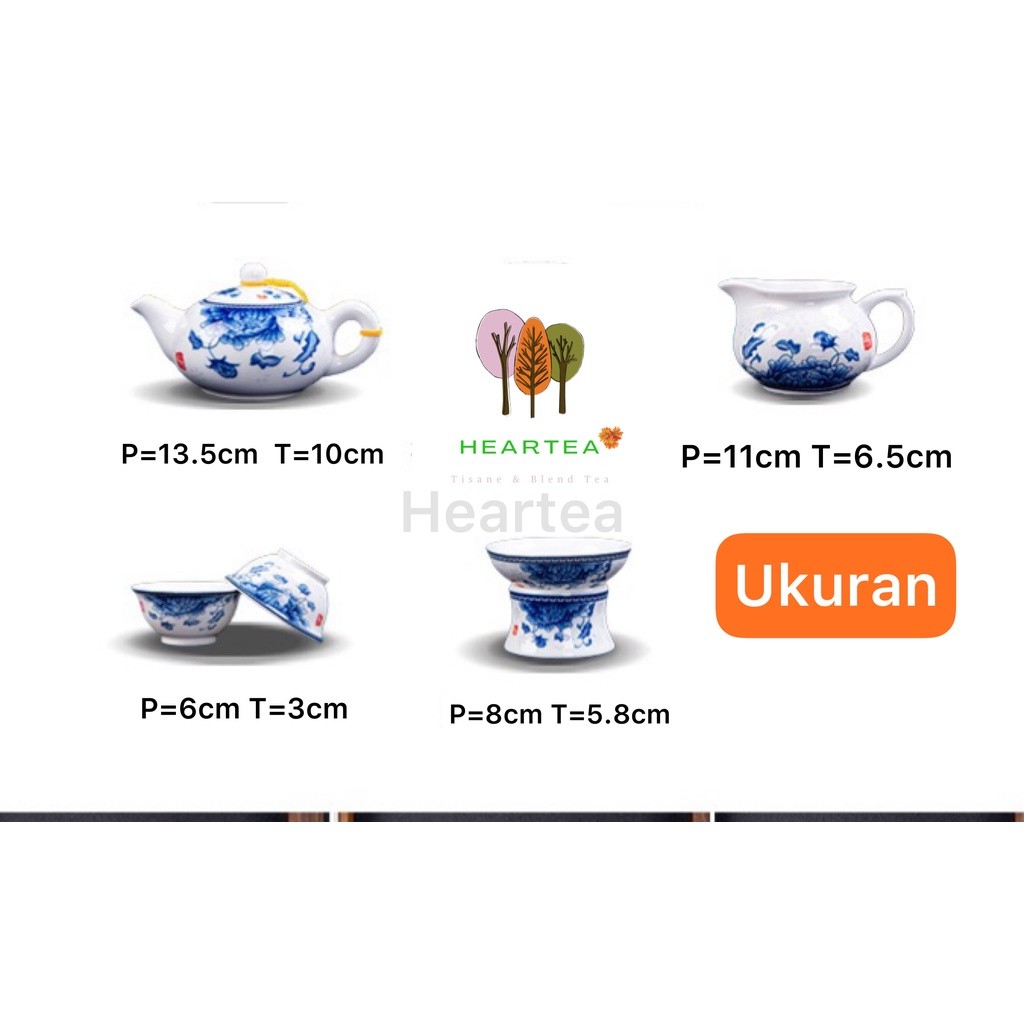 TEKO KERAMIK ANTIK CHINESE TEA POT SET MOTIF BUNGA PEONY (10 IN 1)