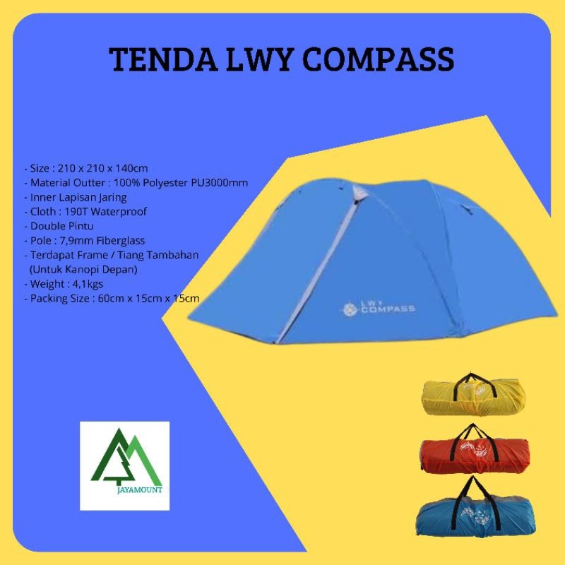 Tenda LWY Compass Kapasitas 4 Orang Tenda Camping LWY Compass Kapasitas 4 Tenda LWY COMPASS Untuk