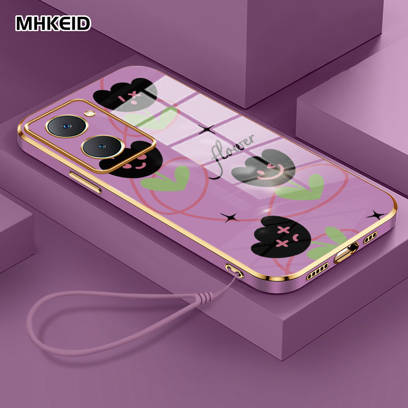 MHKEID Casing Hp Untuk VIVO Y03 Y18 Y18E Y28s Y28 5G Y28 2024 4G Case Casing Bunga dan pita kupu-kup