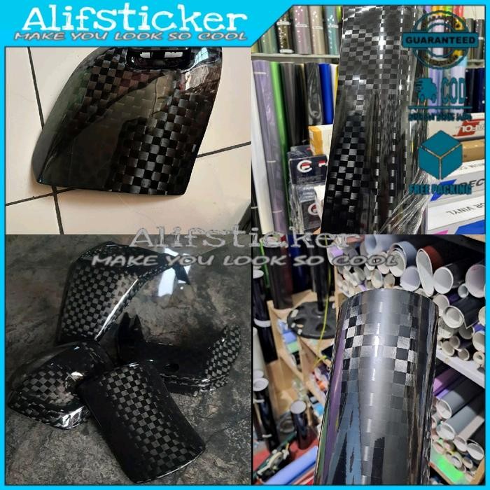 Skotlet Carbon Spreadtow Sticker Karbon Kotak Kotak Motif Catur Super Glossy Premium Untuk Motor
