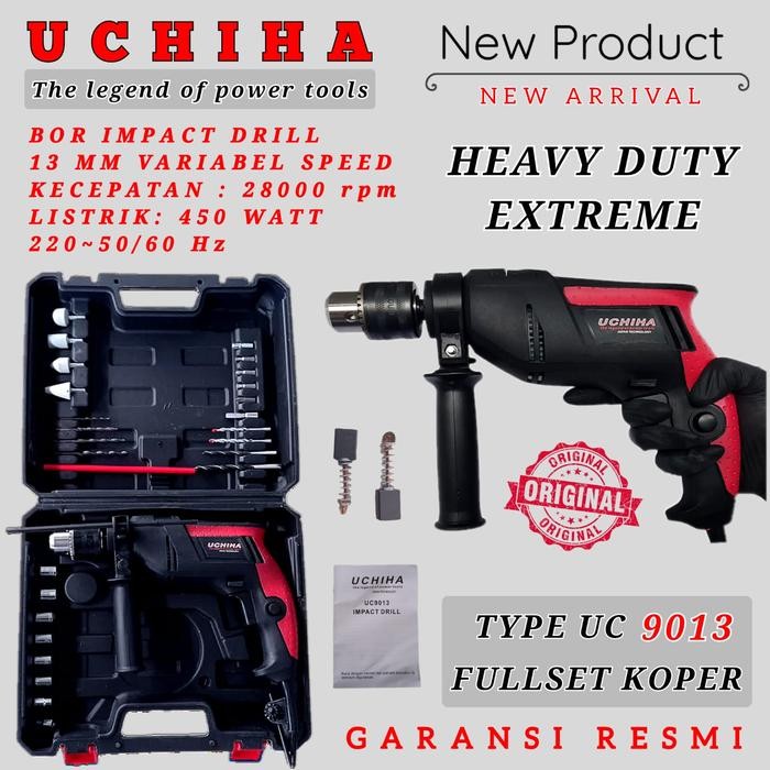 impact drill uchiha 13mm mesin bor beton besi kayu full set koper