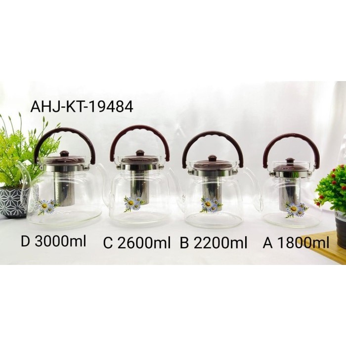Teko Kaca TahanPanas/MakerTeko Teh Dengan Saringan/GLASS TEAPOT 1800ML
