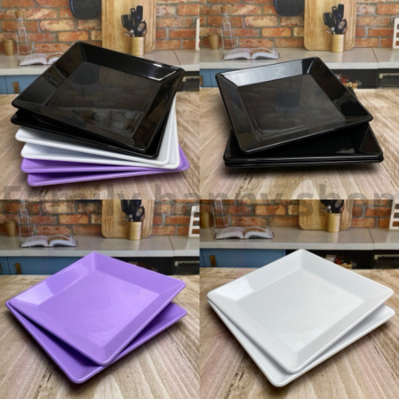(1Lusin/6Pcs)Piring Semi Melamin Persegi 20cm,Piring Saji,Piring Kotak 20cm Piring Plastik Tebal SNI