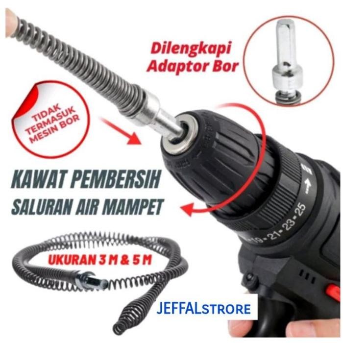 Terbaru Kawat Pembersih Saluran Pipa Mampet Dengan Adaptor Bor Panjang