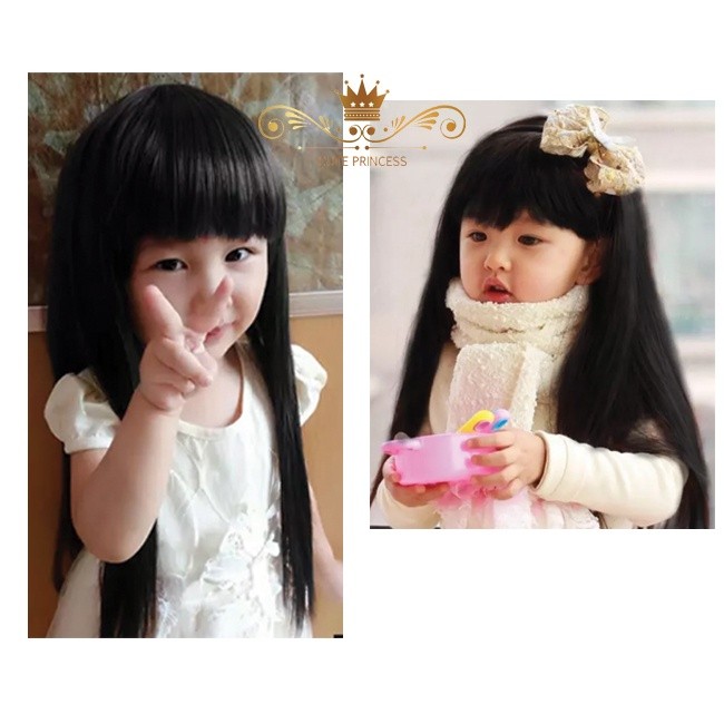 Wik Anak Perempuan Model Lurus Panjang Sepinggang Warna Hitam & Coklat Tua Usia 6 Bulan - 10 Tahun