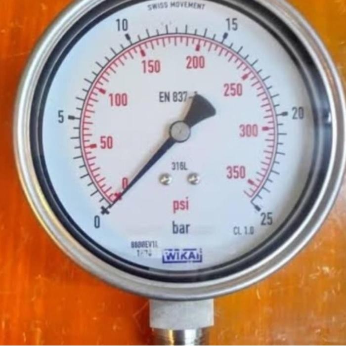 Pressure gauge Wika 4" inch 0-25Bar/Psi full SS drat 1/2" NPT Bottom
