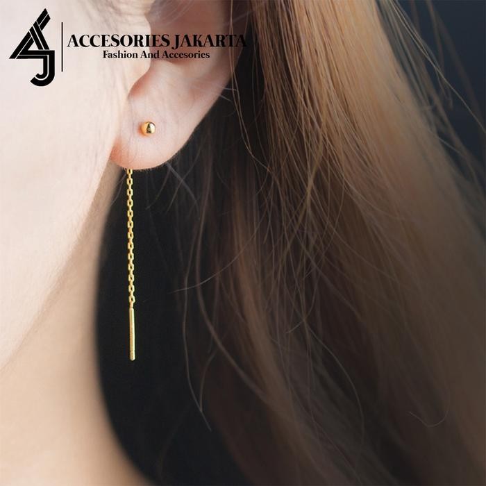 Anting Tindik Titanium Rumbai Panjang Bola Bahan Titanium Trend Kekinian