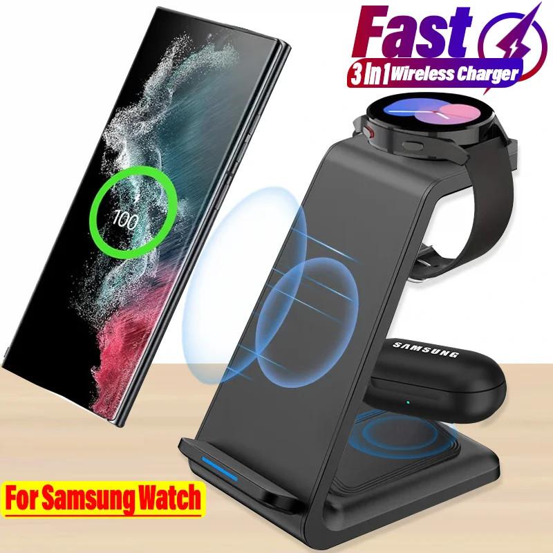 3 in 1 Wireless Charger Stand For Samsung Galaxy S23 S22 S21 Watch 6 Pro/5/4/3 Active 1 2 Buds 2 Pro