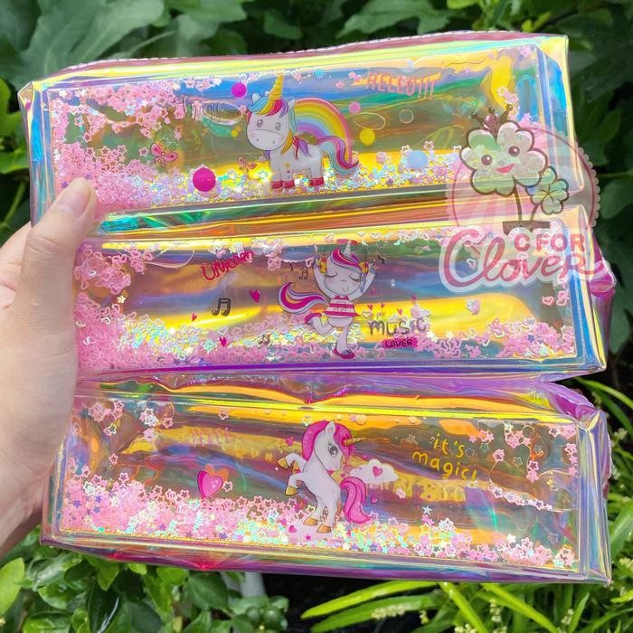 

UNICORN HOLOGRAM PENCIL CASE / WATER AIR HOLO LUCU TEMPAT PENSIL BARU