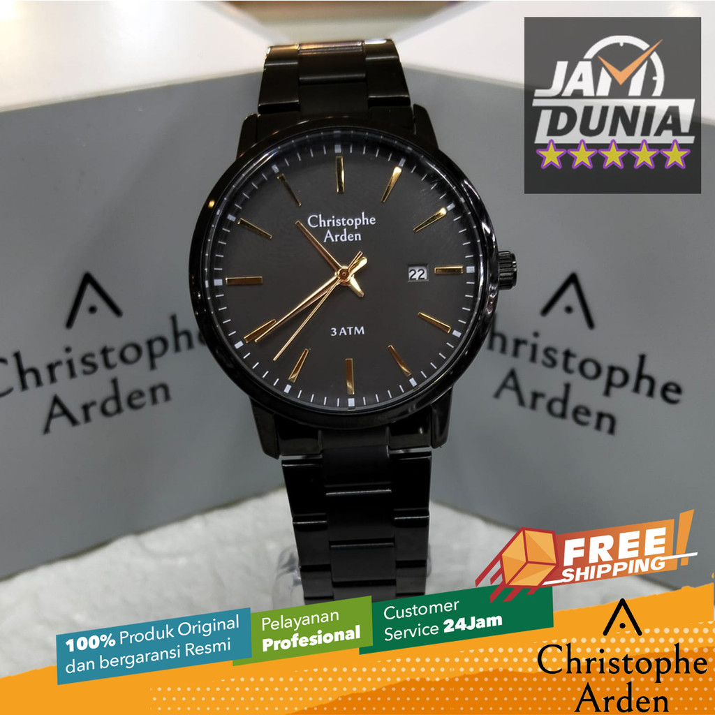 JAM TANGAN CHRISTOPHE ARDEN PRIA ORIGINAL BLACK STAINLESS STEEL STRAP CAF2002 CA F2002 JAM ANALOG CH