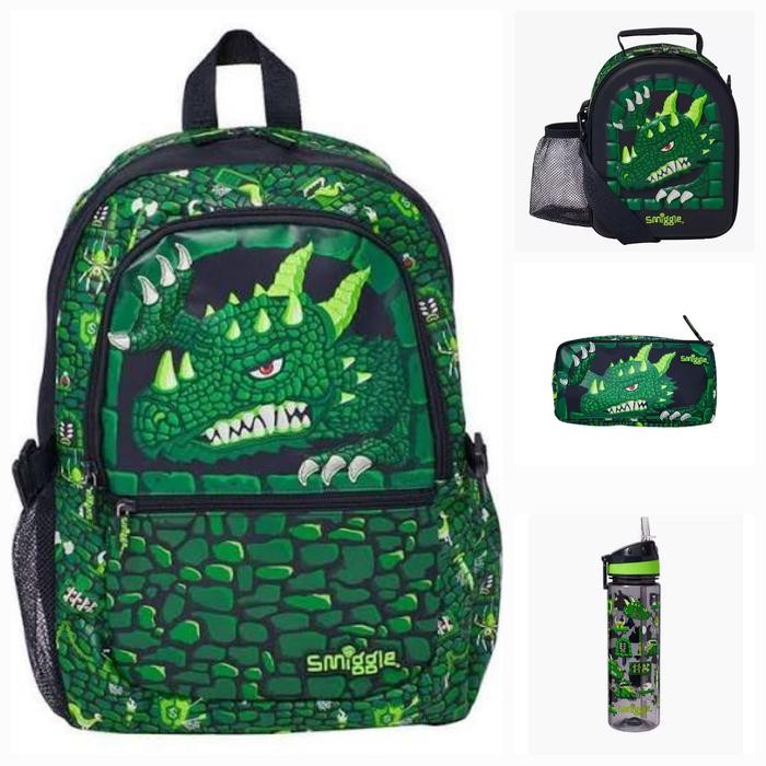 Smiggle Attach Hey Black Dragon Bakpack Lunchbag Wallet Pencil Case