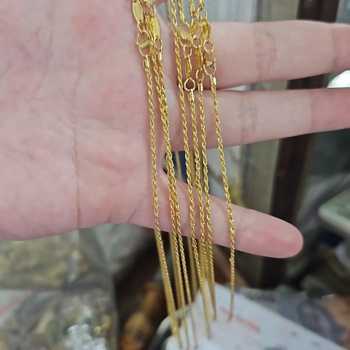 PREMIUM kalung tambang tipis kuning emas asli 700 70% 16K dewasa 44 cm 1 gram